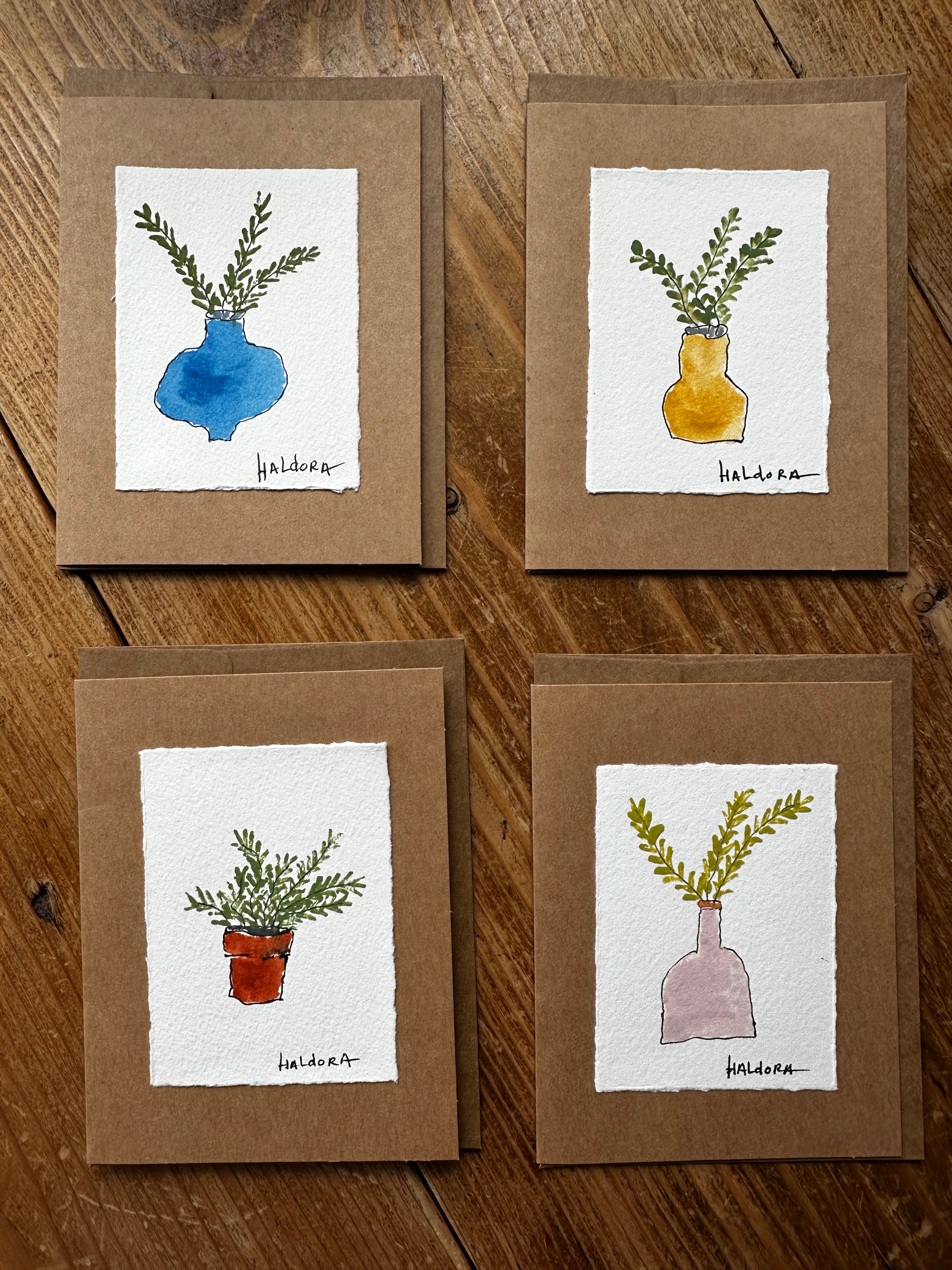 Note Cards - Hand Painted - Ferns