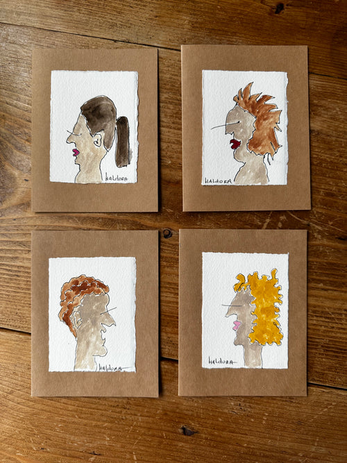 Note Cards  - Hand Painted  - Cartoon Faces