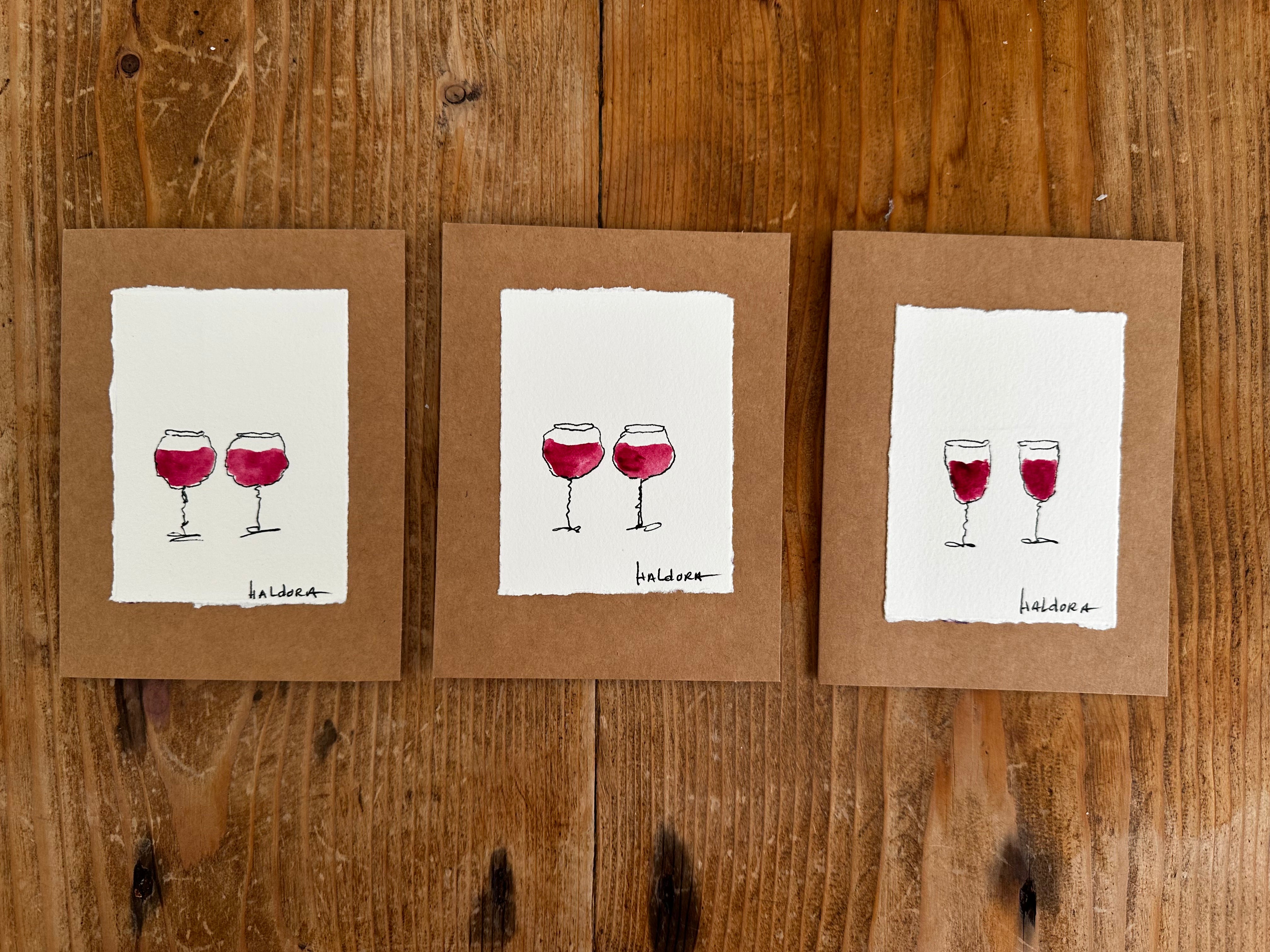 Note Cards - Hand Painted - Red Wine