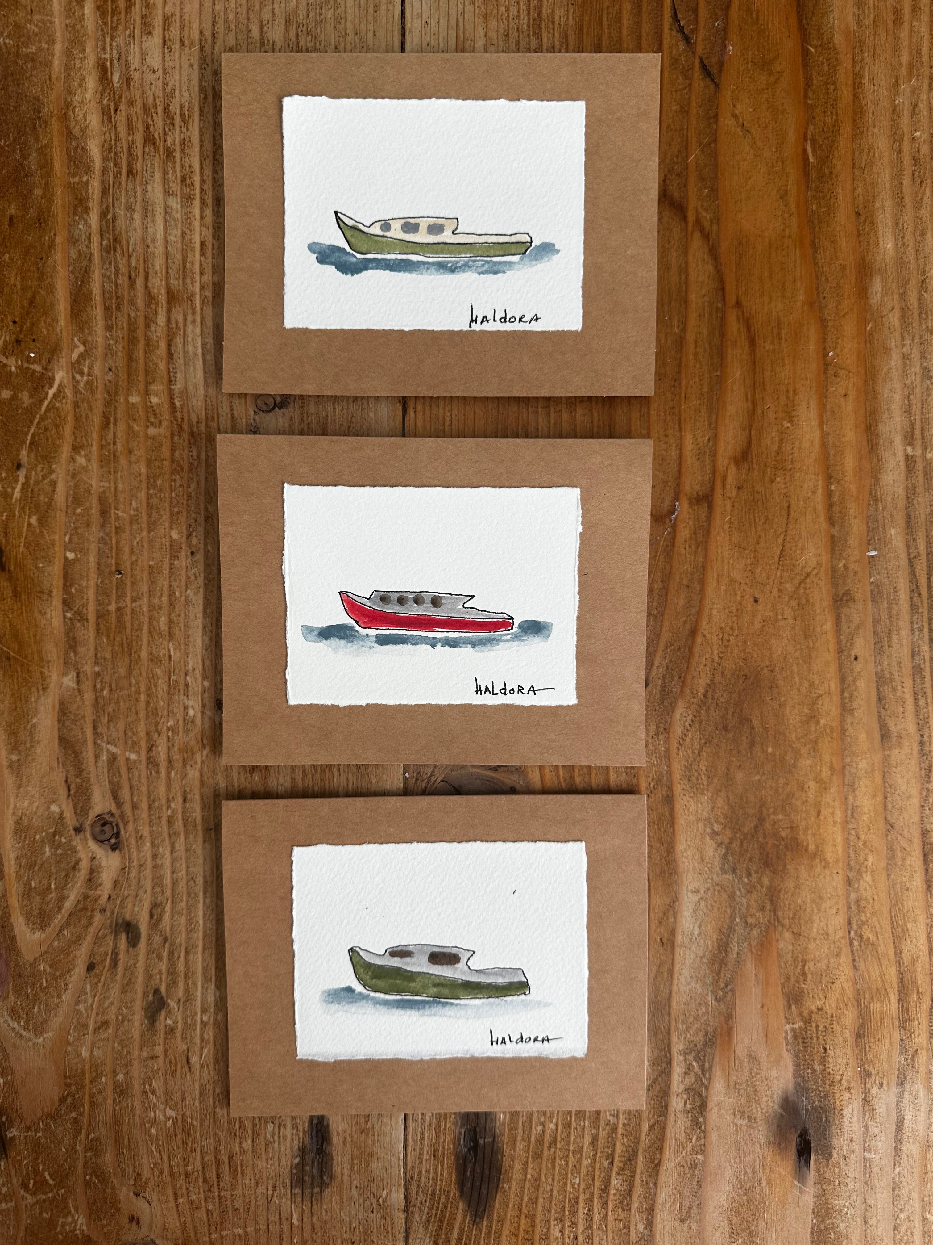 Note Cards - Hand Painted - Boats