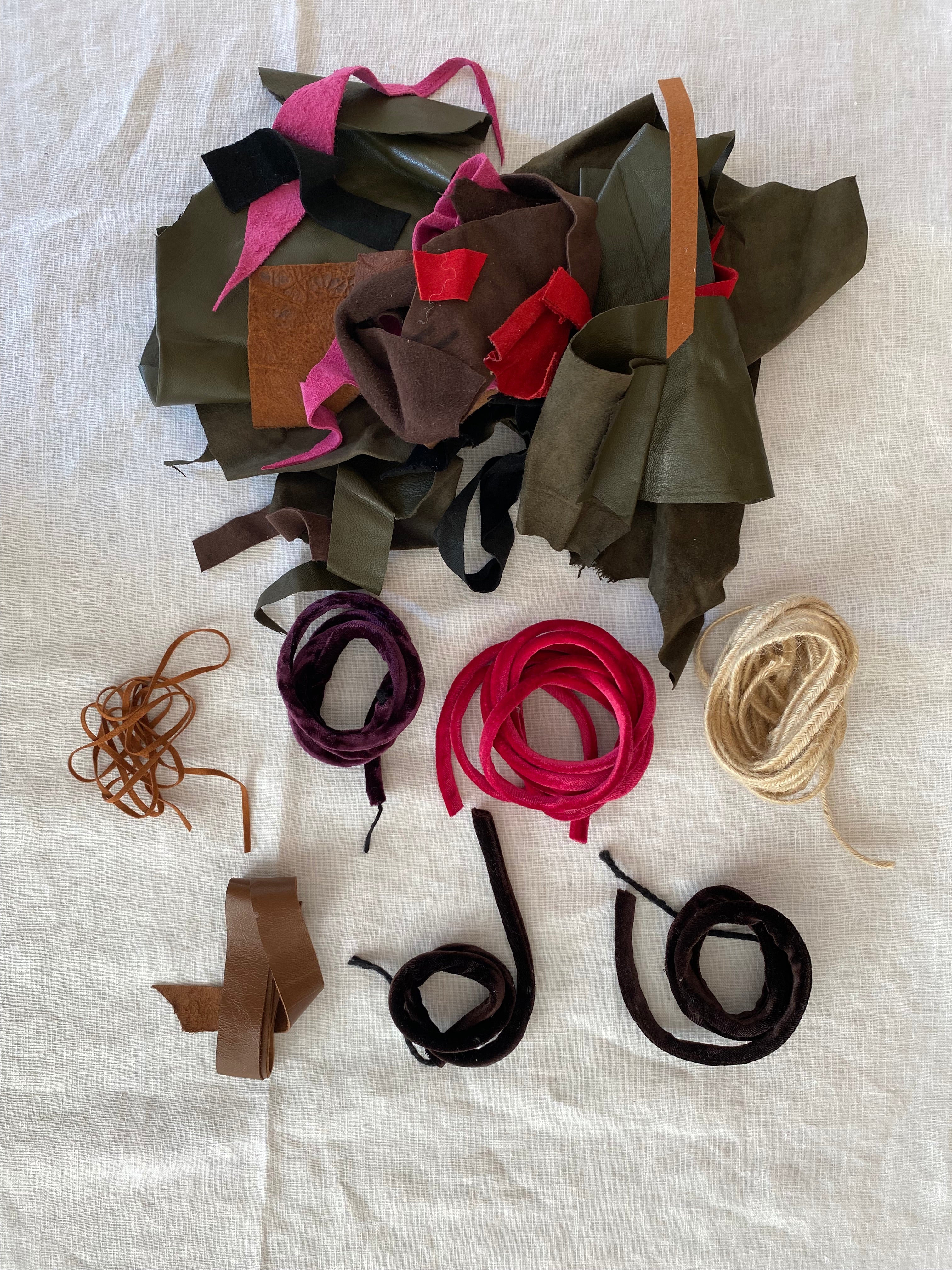 Upcycled Group of Leather Pieces & trims