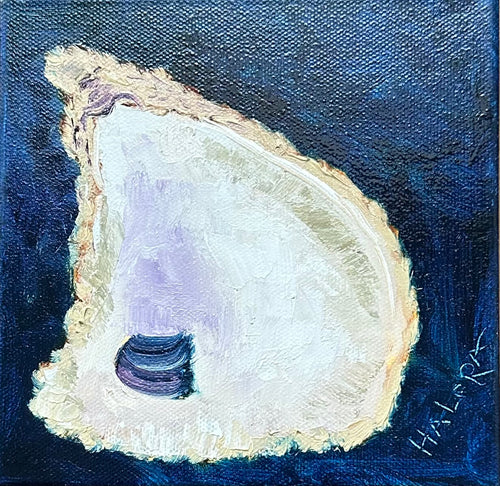 " Single Shell on Blue"    6" x 6"    Oil