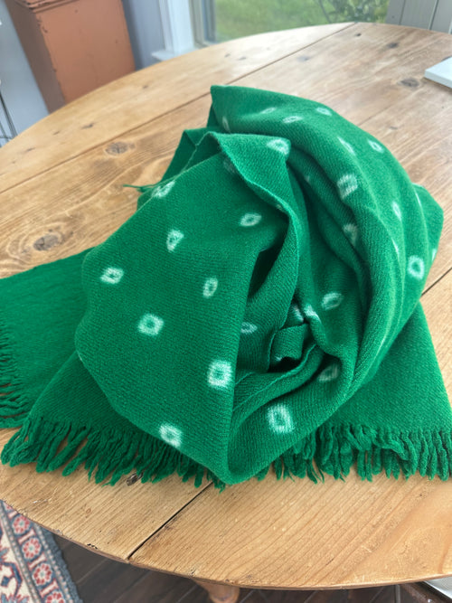 Wool Shawl - Travel Blanket. - Small Throw - Green w/ Dot