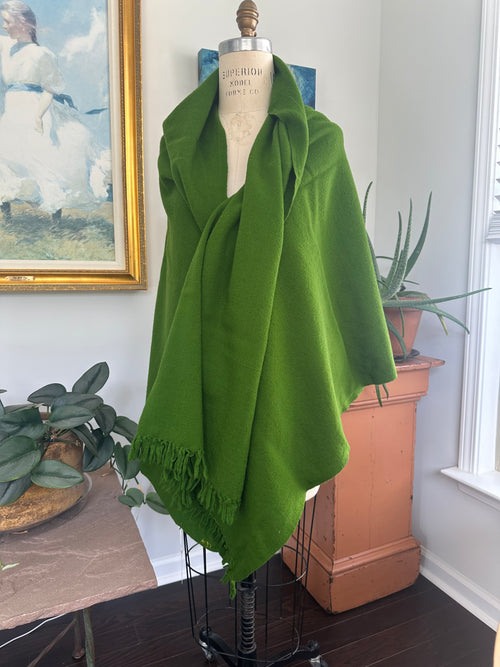 Wool Shawl - Travel Blanket. - Small Throw  - Green w/ Dots