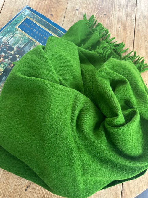 Wool Shawl - Travel Blanket. - Small Throw  - Green w/ Dots