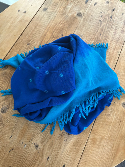 Wool Shawl - Travel Blanket. - Small Throw - Blue
