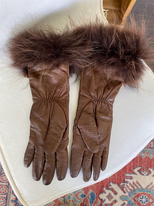 Upcycled - Italian Leather Gloves with Fur Cuff