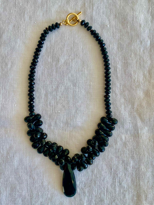 Upcycled Black Jet Beaded Necklace